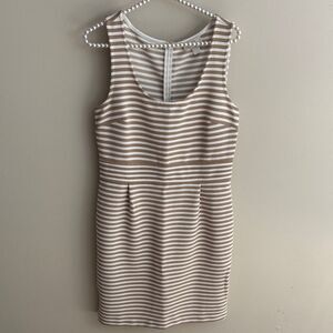 LOFT Beige and White Striped Dress size 6